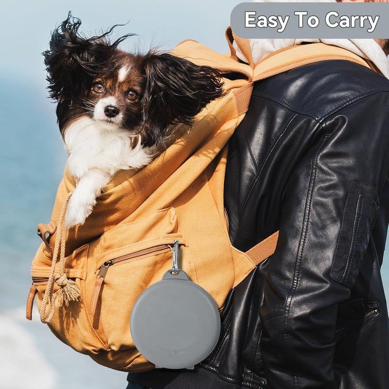 PNEUICALLY Collapsible Dog Water Bowl 2 in 1 Foldable Pet Food and Water Bowl Portable Cats Dishes with Carabiner Clip for Traveling Hiking Camping Walking (Grey) - Image 4